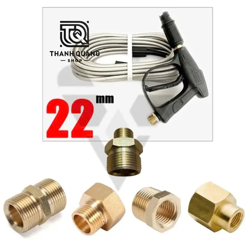 Bộ chuyển đổi máy xịt rửa xe sakura gắn dây phun xịt 14mm. Gồm 2 khớp chuyển : RT22-RN14 gắn đầu bơm và RT14-RT22 gắn cần xịt khớp  nối  nhanh  máy  rửa  xe