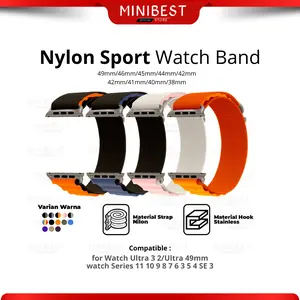 Minibest Nylon Loop Strap for Apple Watch Ultra / Ultra 2 49mm 46mm 45mm 41mm 44mm 40mm 42mm 38mm Series 10 9 8 7 6 5 4 3 2 1 IWatch Soft Band Smartwatch 8 Ultra 8 MAX 9 PRO S20 T800 T500 T55 44mm Tali Jam tangan Smartwatch Woven Replacement Strap