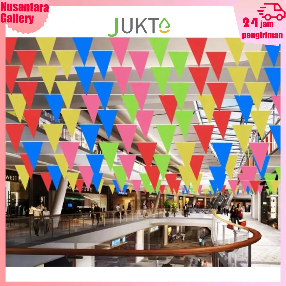 JUKTA[COD]80M Bendera Hias /Festival Bendera Segitiga /Warna Warni Bendera Kain Segitiga /dekorasi pesta / bunting flag