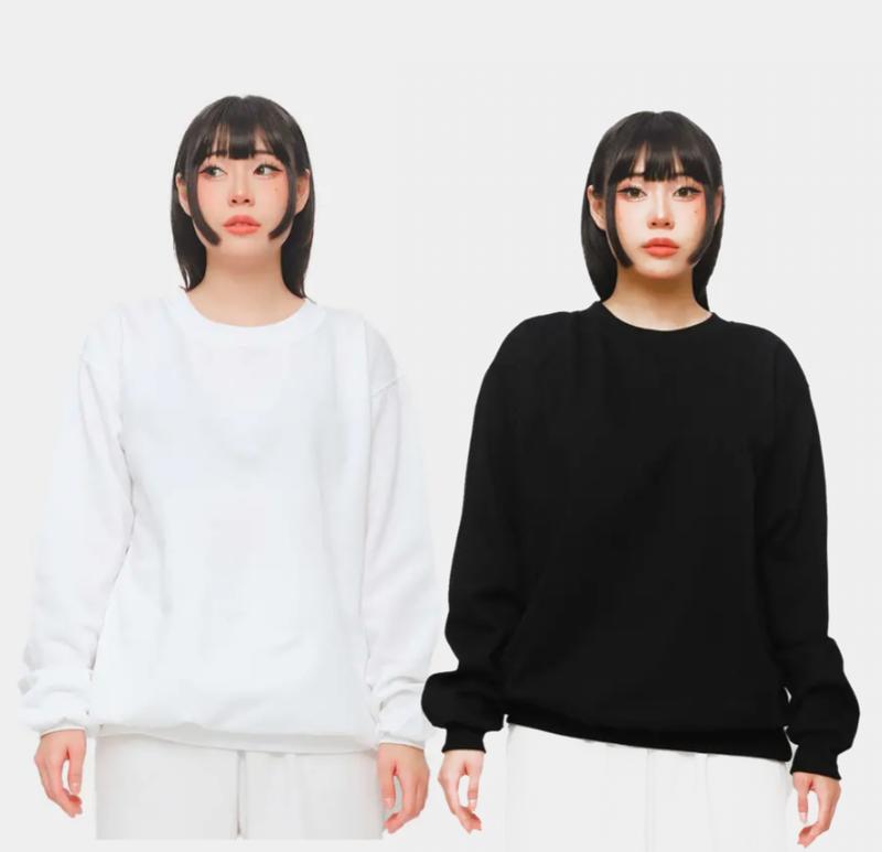 Sweater Crewneck Polos Hitam Putih • Outwear Size M L XL Pria Wanita | Black Edition Trendy Casual Hoodie Sweatshirt Cardigan Cewek Cowok fleece baju sedang motif polos lengan panjang Katun Polka Dot Hoodie/Jumper Korean Hoodies & Sweaters 2