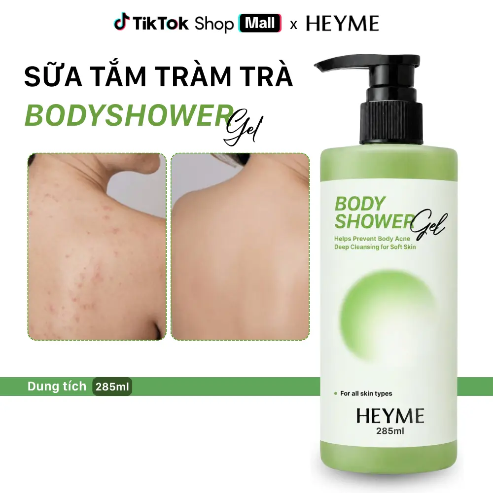 Sữa tắm tràm trà HEYME Bodyshower Gel 285ml - Hỗ trợ cải thiện mụn lưng, mụn cơ thể