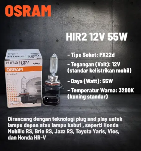 HIR2 12V 55W OSRAM 9012 Lampu Bohlamp Headlamp Mobilio Jazz RS Brio New Vios Yaris Rush