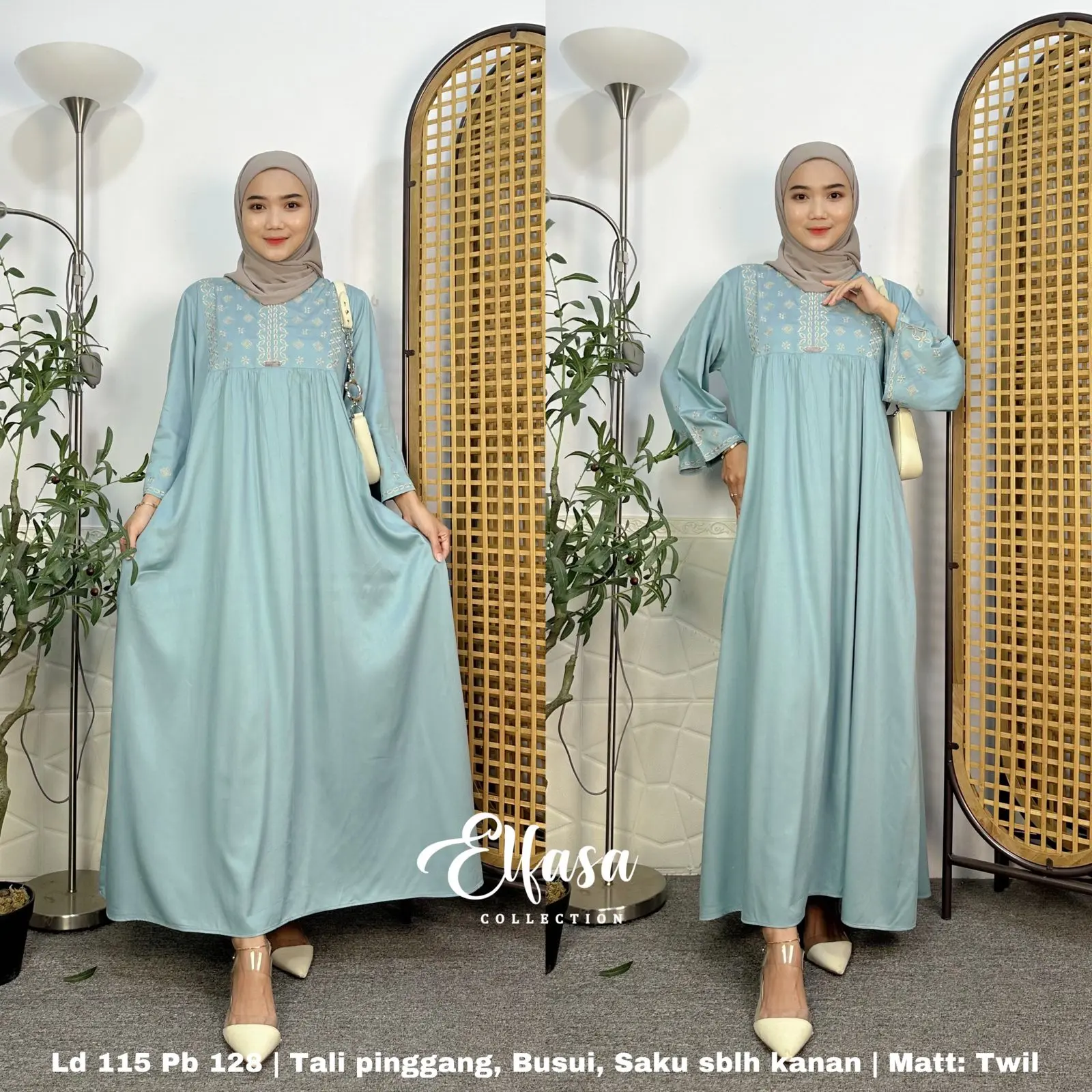 Elfasa part 2 miidi dress l yang paling banyak dicari twill premium Rayon Bordir Mewah Tebal Wanita Muslim Branded Elegant Hanya Boleh Dicuci Dengan Tangan nadhira  dress Samping Gamis Kain Nyaman Panjang Lembut Putih High class Katun twill gamis  3⁄4