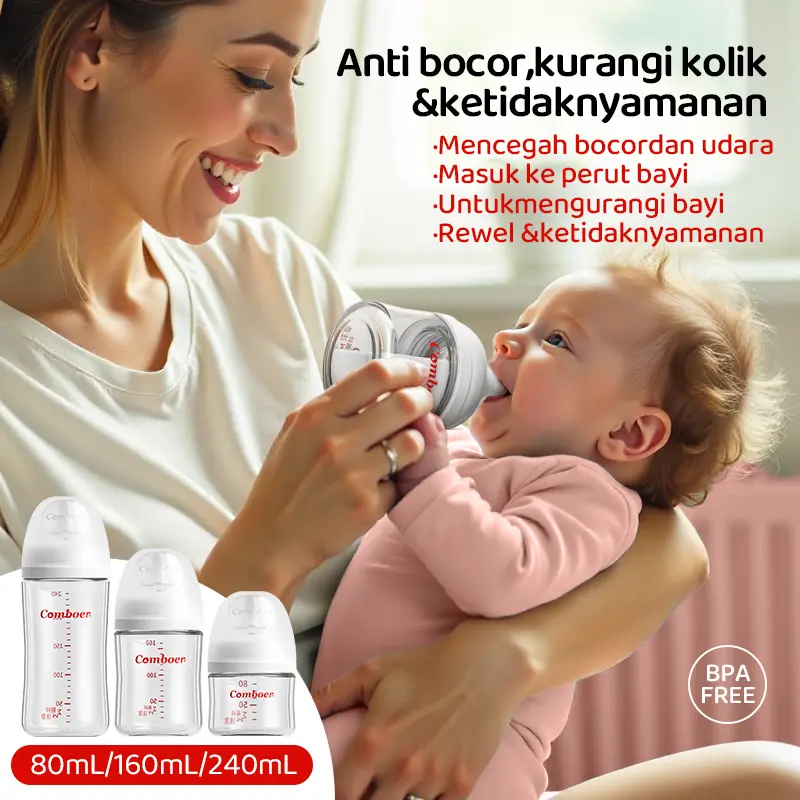 Comboer botol susu  anti-kolik   Botol susu Bayi Newborn Bahan Kaca 50MM Kaca Borosilikat Tinggi 80/160/240Ml Anti Perut Kembung Bebas BPA 1