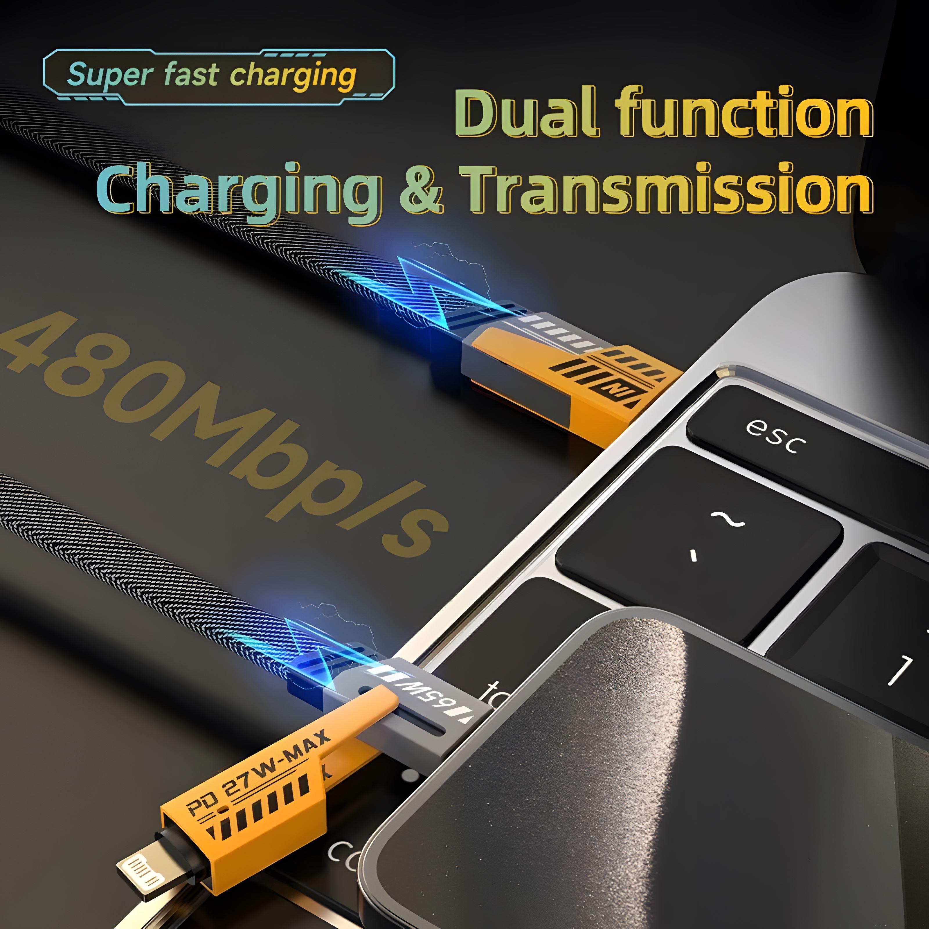 YIBAO LENTIVEN Kabel Data 4 in 1 Fast Charging HP Kabel Casan 4in1 Tipe C USB iOS Lightning USB PD27W
