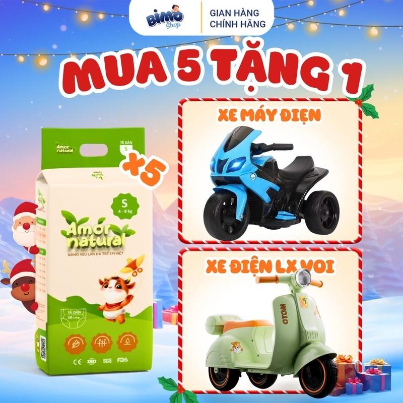 5A TẶNG XE MÁY ĐIỆN Combo 5 Bịch Tã Bỉm AMOR NATURAL VIỆT NAM Thoáng Khí Mỏng Nhẹ Cho Bé