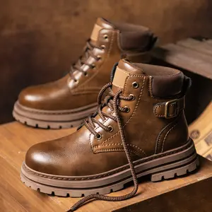 Prelesty Sepatu Boots Casual Tinggi Pria Vintage Fashion Klasik Formal Cowok High Top Kerja Handmade Anti Slip Kekinian 453