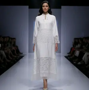 Valerie dress Italy linen kombinasi organza bordir long Gaun Pesta MOTIF RANDOM