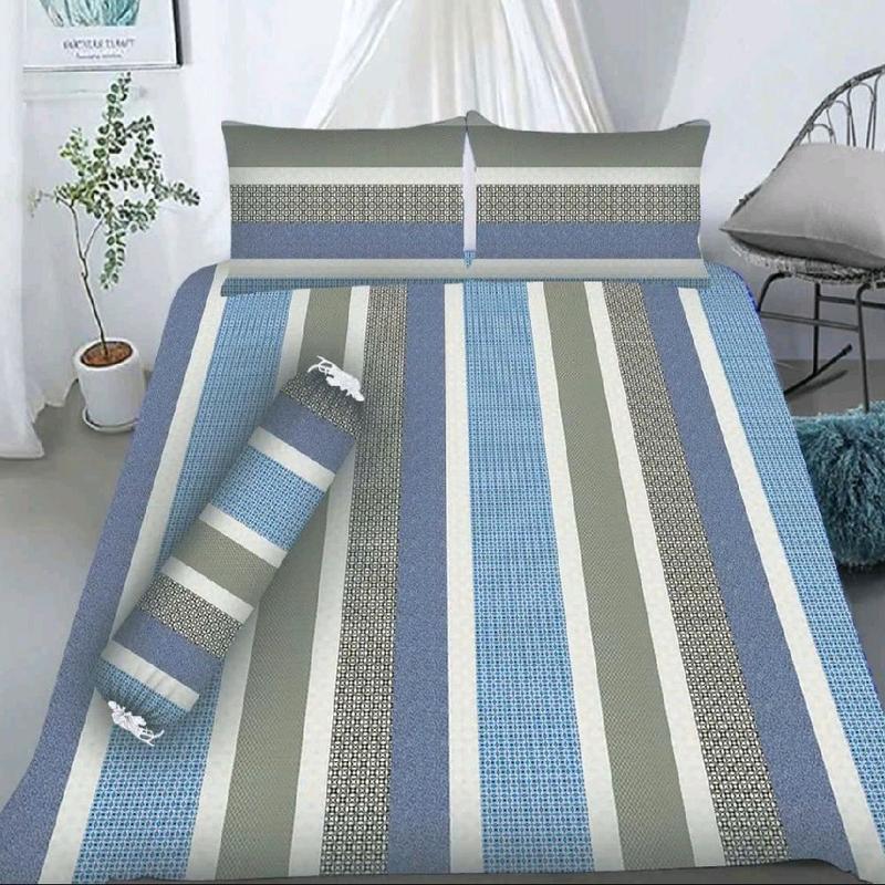 bộ ga gối ,thun,HQ,3D sọc tổ ông xám xanh 4 món 2 vỏ gối nằm +1 áo ôm+1 ga bo chun thun dày dặn mịn mát không xù lông ra màu