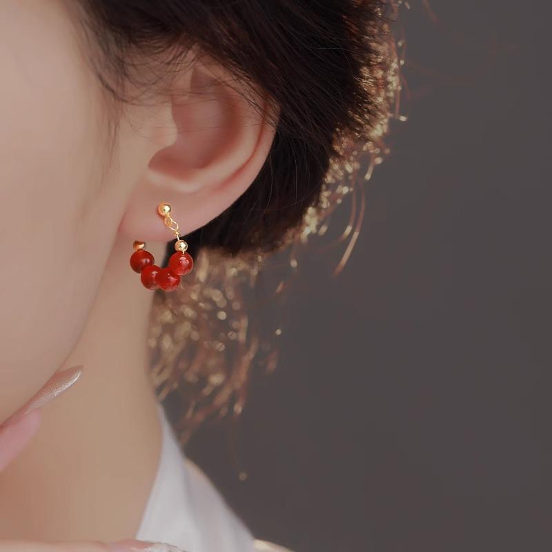 Bông tai mã não đỏ / ngọc trai, thiết kế độc đáo, thích hợp làm quà sinh nhật 4