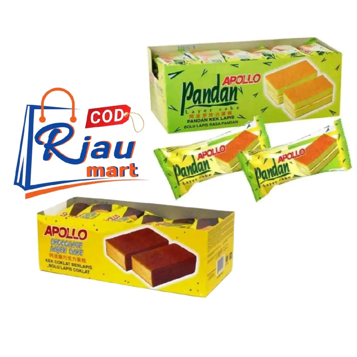 Apollo Bolu Pandan dan Cokelat Cake Layer - 24 Potong - Food, Susu, Chocolate, Vanila, Biskuit, Cookies, Manis, Snacks, Coklat Halal