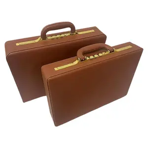 Vintage PU Leather Attorney Briefcase - Water-Resistant Business Document Bag with Password Lock &  Laptop Compartment - 44.5x33x9cm