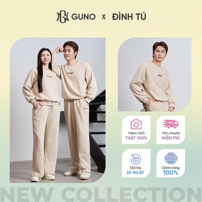 GUNO-Bộ quần áo nỉ NAM NỮ GUNO quần suông basic SP5 |25BG127/25BB181