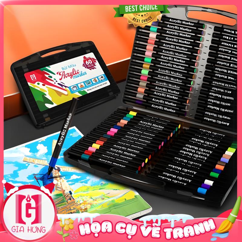  Bút Màu Acrylic Marker Đầu Brush  12 24 36 48 60 Màu – Vẽ Được Trên Mọi Chất Liệu Màu Lên Chuẩn Không Lem Sáng Tạo Mọi Lúc. 