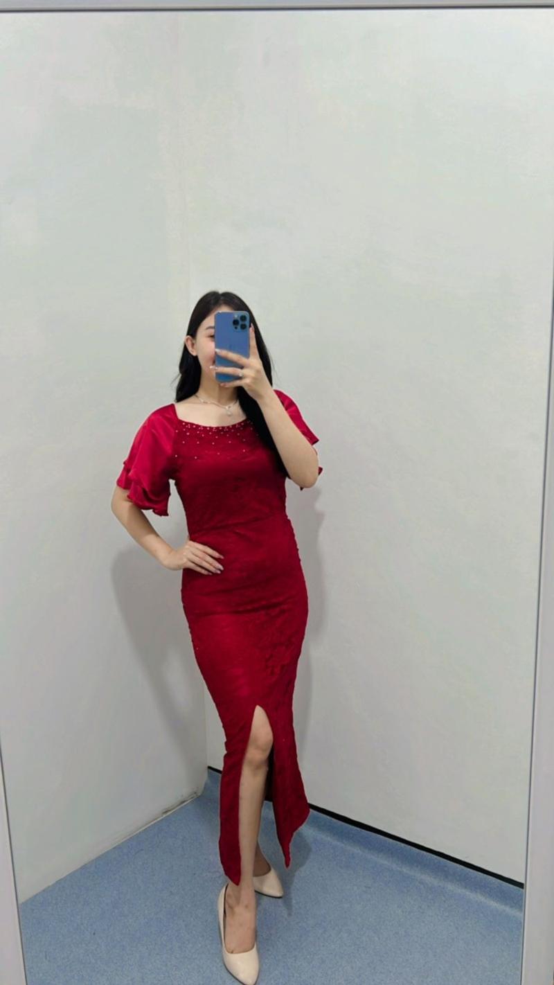 Product Introduction of Dress Brukat Amanda / Dress brukat / Dress wanita / Dress kondangan Cantik Casual Panjang Velvet Formal Sabrina Nyaman Pesta Mewah Gaun 5