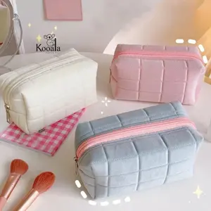 Pouch Kosmetik Lucu Warna Macaroon Kotak Pensil Sleting Velvet Aesthetic P2