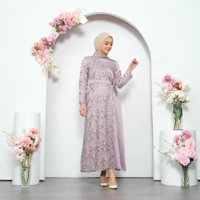 Kinan Gaun Lebaran 2025 Gamis Brukat Dress Pesta Wanita Kondangan Muslim Remaja Bridesmaid Gaun Seragaman Dewasa Mewah Muslimah Simple Midi 0