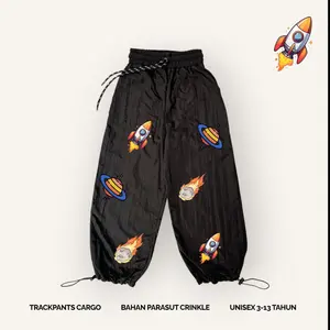 Celana Panjang Anak Parasut Crinkle Trackpants Cargo Laki-laki Perempuan Usia 3-13 Tahun Kedap Air Mudah Dibersihkan Desain Unik Fashion Kids Bahan Parasut Crinkle