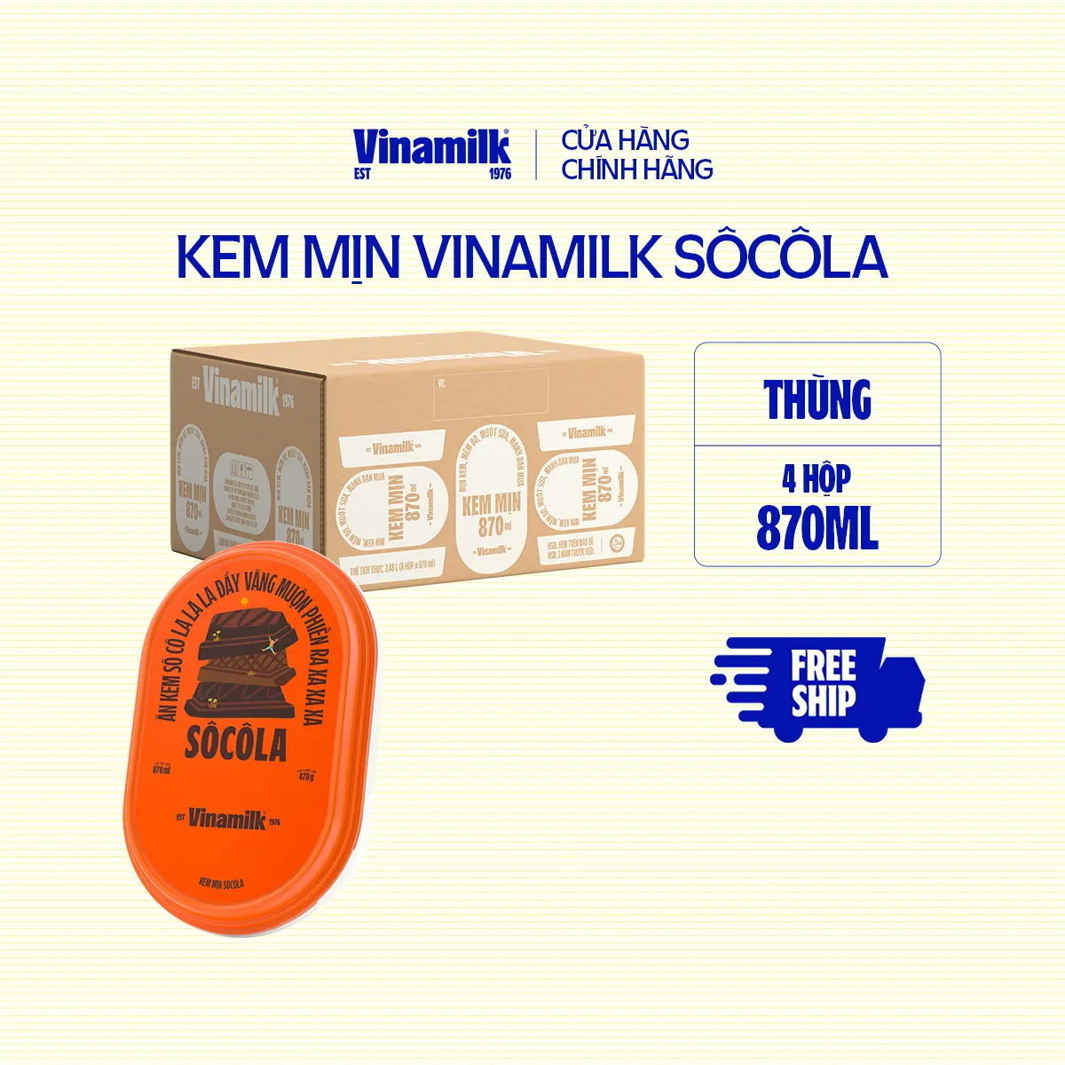 [CHỈ GIAO THÀNH PHỐ LỚN TRONG 5KM] Kem mịn Vinamilk Socola Hộp 870ml