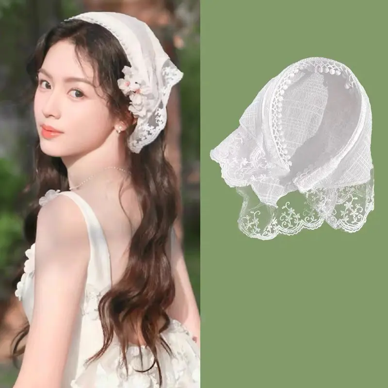 ผ้าคลุมศีรษะลูกไม้สามเหลี่ยม สไตล์อภิบาล ที่คาดผม สีขาว สำหรับผู้หญิง รุ่นใหม่ 2024