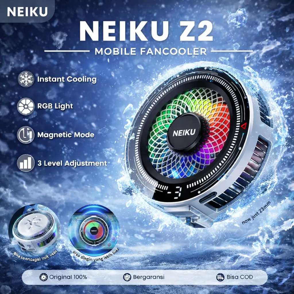 NEIKU Z2 FAN COOLER PENDINGIN PONSEL DENGAN 3 MODE LEVEL & LED RGB TYPE-C
