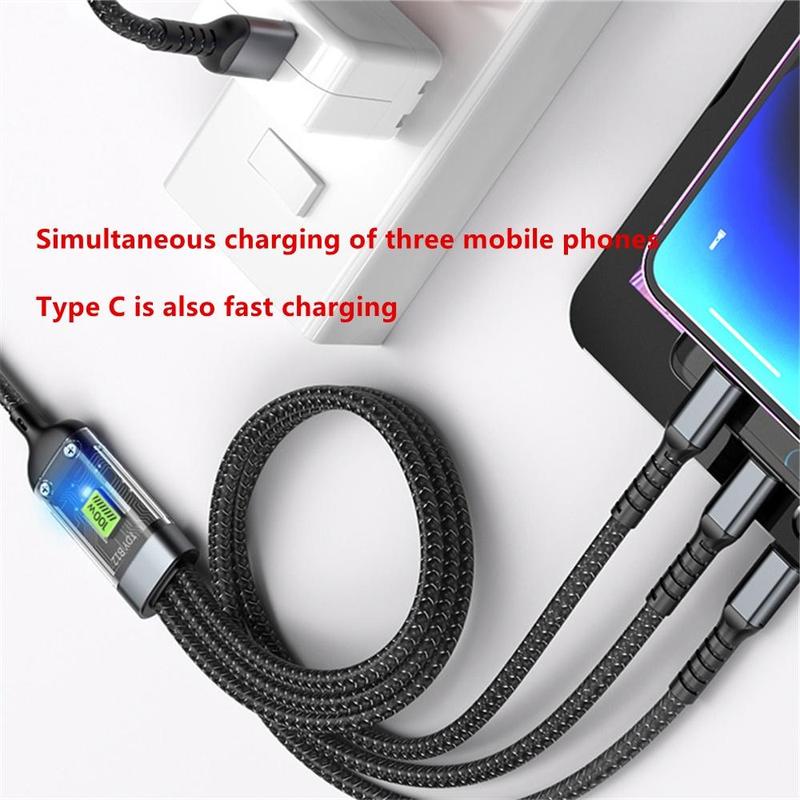 Product Introduction of 3 in 1 6A 100W  Super Charging Data Cable Micro USB Type C Fast Charger Type-C Cable Data Cable 35