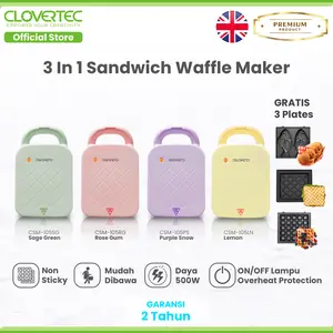 CLOVERTEC Sandwich Waffle Pancake Maker 3 in 1 Anti Lengket 500W CSM-105