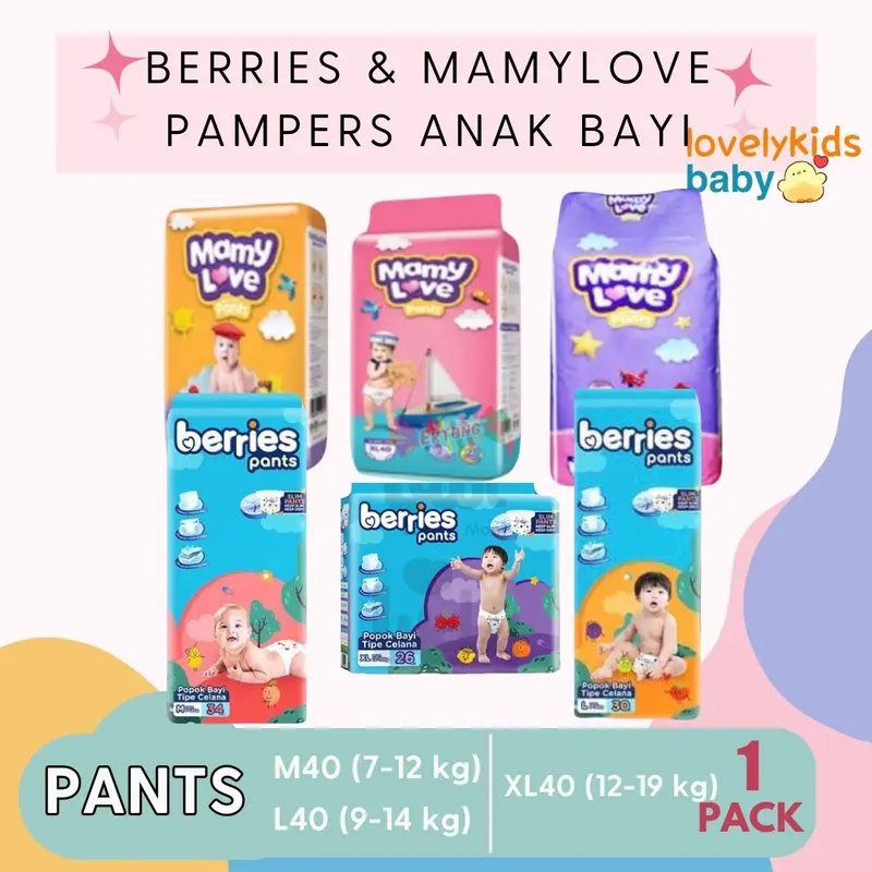 1 BALL Berries Pants Popok Baby Tipe Celana M34 / L30 / XL26 Popok Bayi Murah 0