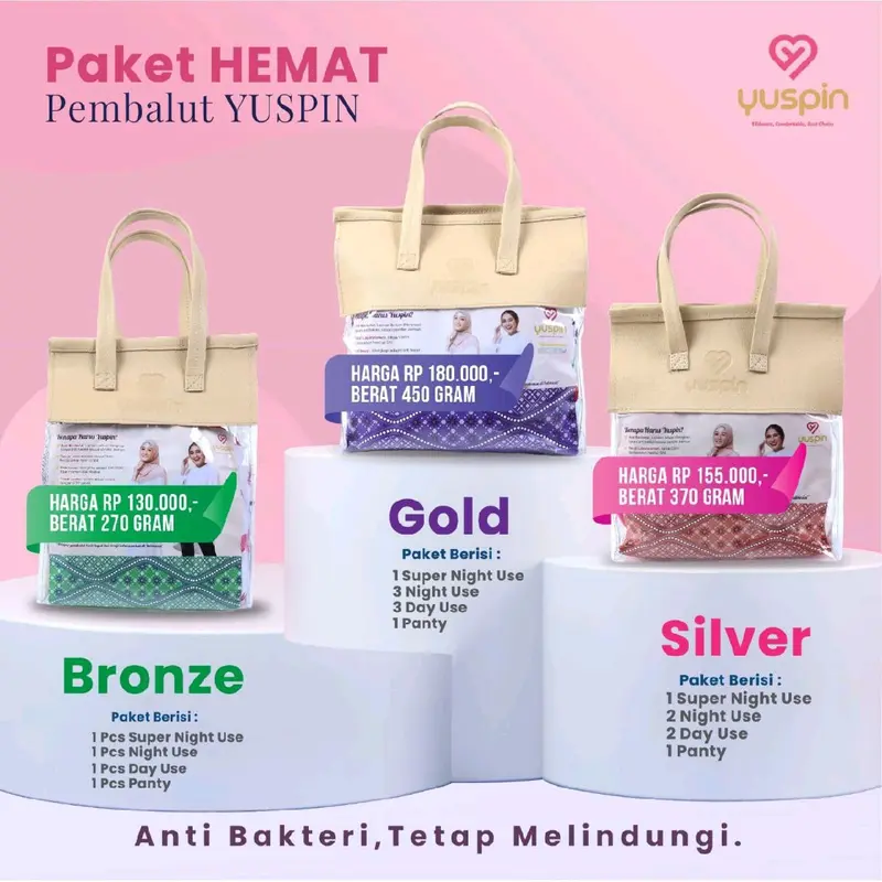 Yuspin PAKET Pembalut Kain Anti Bacterial Silver+ | Menspad Kain Wanita | Pembalut Cuci Ulang Anti Iritasi | Pembalut Sehat | Softex Bebas Klorin 6