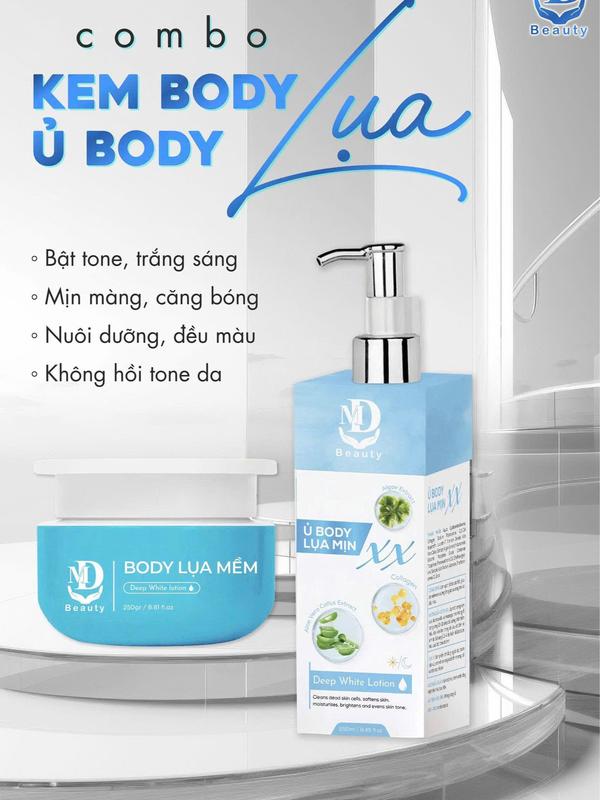 Combo Ủ LỤA 250ML Và BODY LỤA MỀM 250G Hổ Trợ Dưỡng Trắng MD BEAUTY