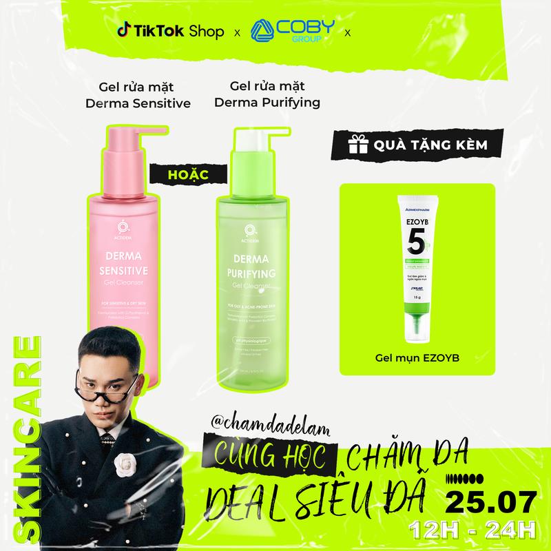 [LIVE DEAL CHCD] Mua Gel rửa mặt Actidem Derma Sensitive 180ml/ Actidem Derma Purifying 200ml tặng Gel mụn Ezoyb 15gr