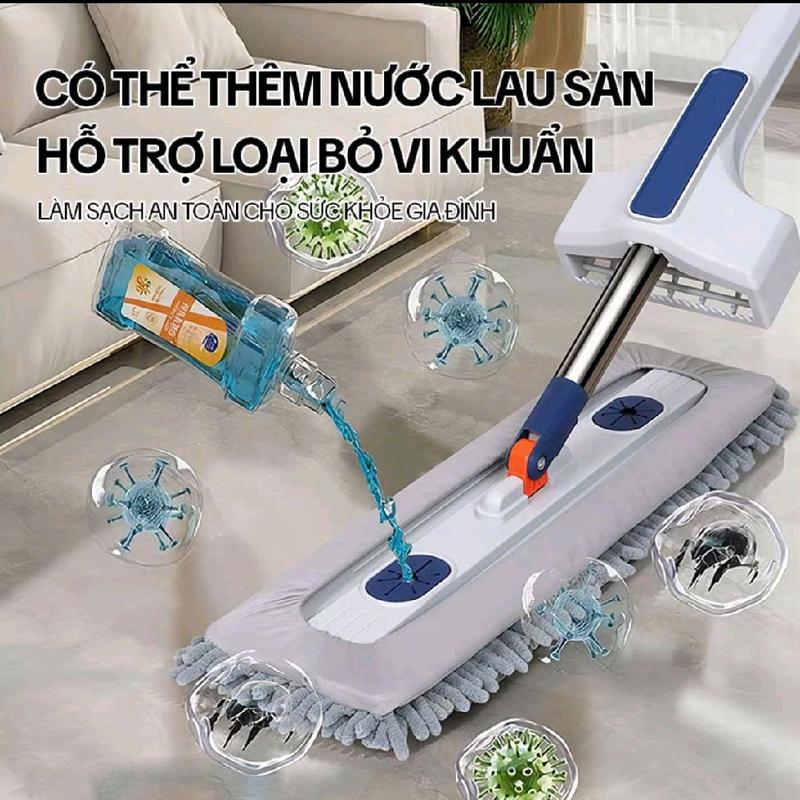 Cây Lau Nhà Tự Vắt Bông San Hô 1 Chổi + 2 Bông Lau