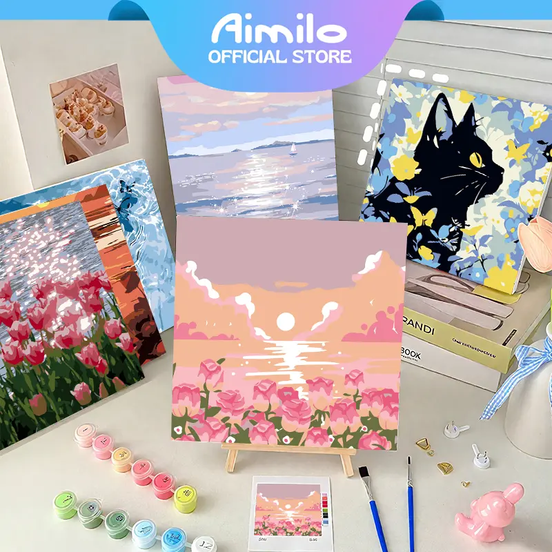 [READY] Aimilo Paint By Number 20x20cm Lukisan Kanvas DIY Digital Painting Kit With Kanvas
