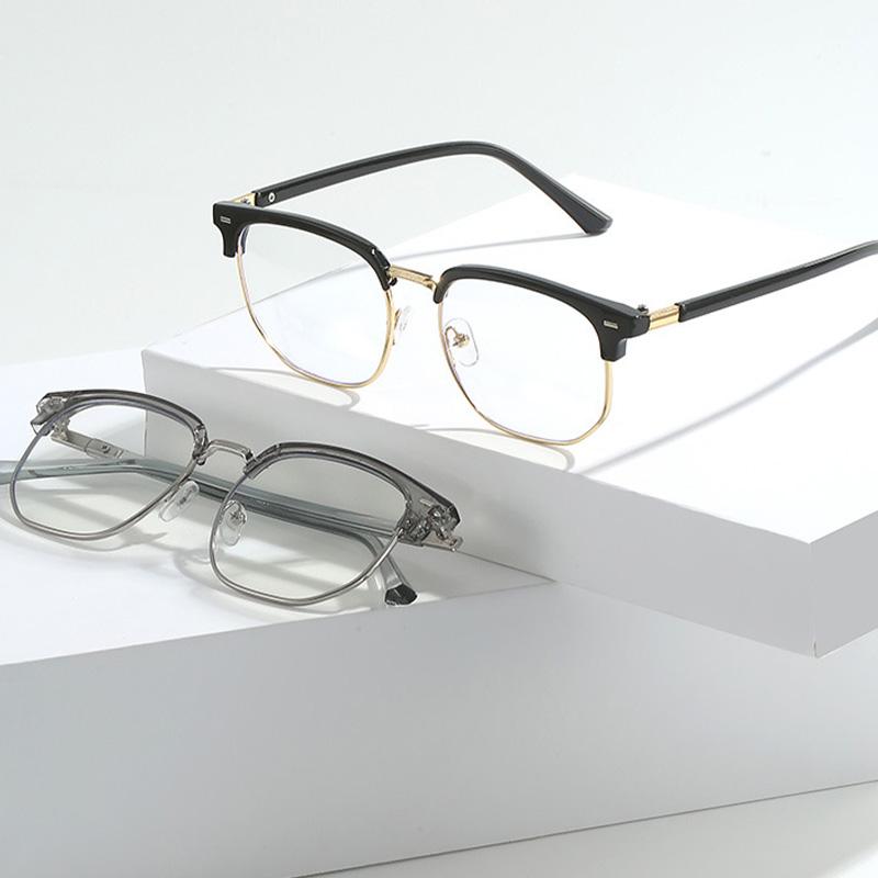 Retro Semi Rimless Photochromic Eyeglasses Square Anti-radiation Glasses For Women Men 4