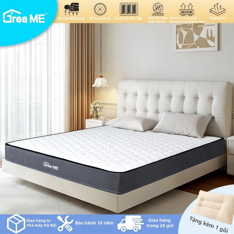 GreaME Nệm lò xo Nệm lò xo túi độc lập giảm chấn êm ái Chất liệu kháng khuẩn dịu da Size giường đơn & giường đôi nệm topper nệm topper trần bông nệm kim đan