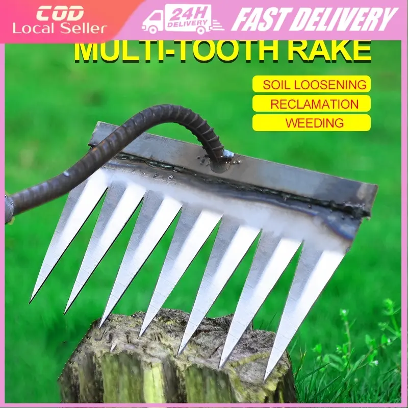 4/6/7 teeth Weeding Rake Steel Gardening Hoe Farm Tool Grasping Raking Level Loosen Soil Harrow