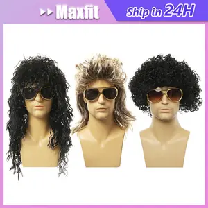 Wig Punk Rock Heavy Metal Rocker Curly Long Michael Jackson Rambut Keriting Panjang Pria Pertunjukan Panggung Rocker