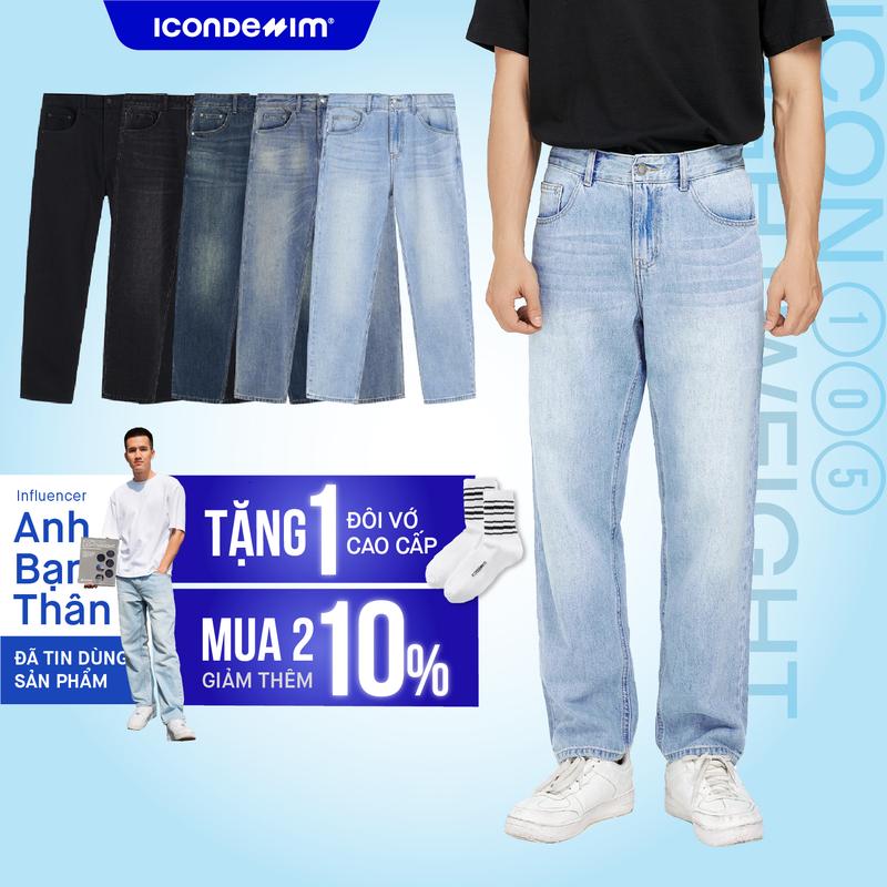Quần jeans nam ICONDENIM, quần bò ống suông, công nghệ Lightweight siêu nhẹ, chống nhăn tốt ICON105