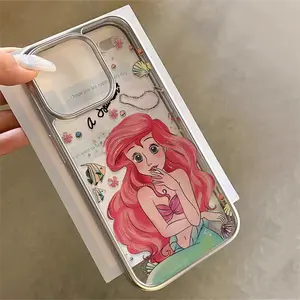 Blissful Case Electroplating Frame Soft Cover for iPhone 13 14 15 16 12 11 PROMAX 7 8 PLUS X XS XR MAX  PLUS PRO Mermaid Princess Transparent Case Casing