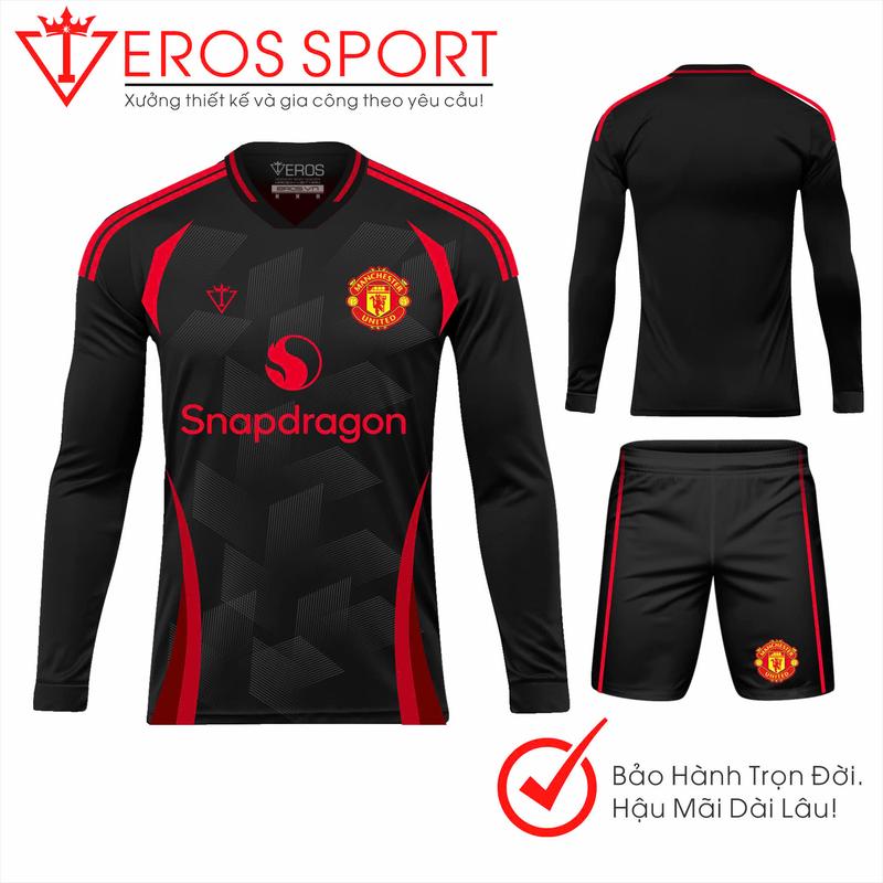 Quần, Áo Bóng đá TAY DÀI - MANCHESTER UNITED ĐEN D5 đồ thể thao nam, áo bóng đá tay dài, vải thun co giản, thoáng mát. Top mẫu mới Eros Sport Eros Sport