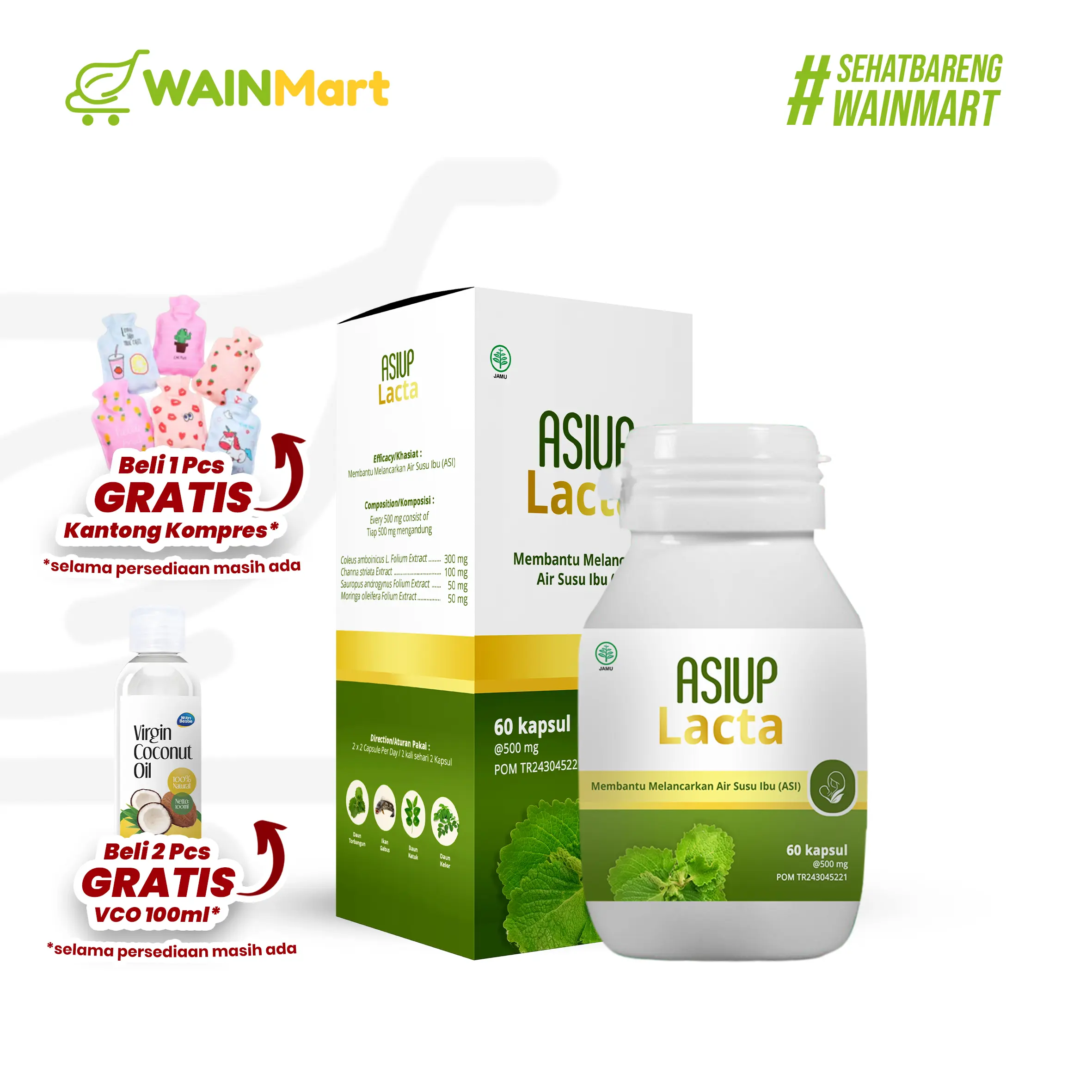 ASIUP LACTA  Kapsul Pelancar ASI 60 Caps - Pelancar ASI dengan Ikan Gabus, Daun Kelor, Daun Katuk, Torbangun - Fenugreek Free, Halal, BPOM Ibu Bayi