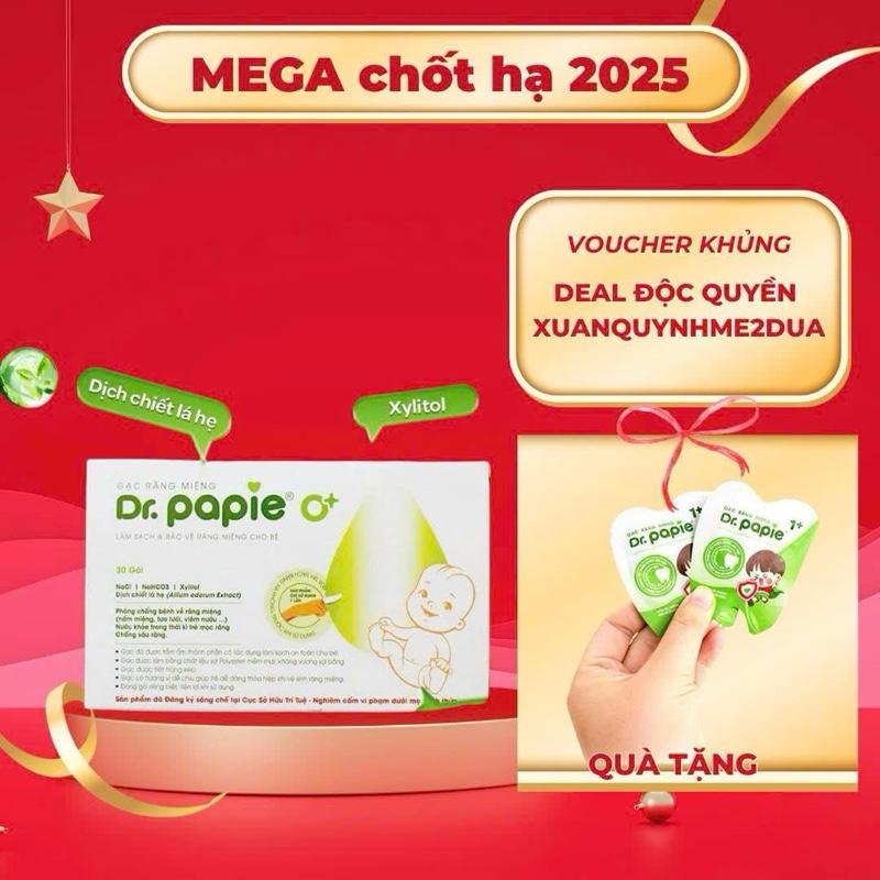 Tặng 1 Gói 5 Miếng Gạc 1+ Gạc Rơ Lưỡi Dr.Papie Tiêu Chuẩn Làm Sạch Răng Lưỡi Nướu và Khoang Miệng Cho Bé - 30Gói Hộp