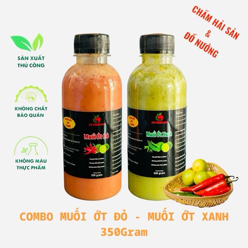 Combo 2 Chai Muối Ớt Đỏ + Muối Ớt Xanh 350gr - Sốt chấm hải sản, đồ nướng, chân gà, hấp, luộc - Nước Sốt Gia Vị Chua Cay