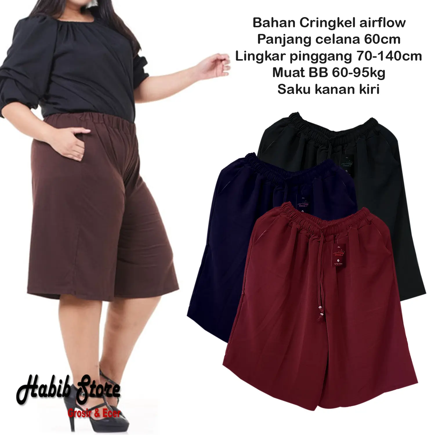 Celana kulot JUMBO pendek dari bahan cringkel berkualias bisa di pakai sehari-hari Shorts Wanita