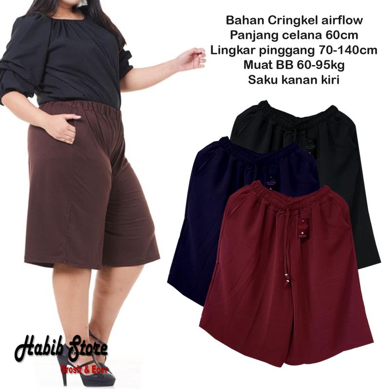 Celana kulot JUMBO pendek dari bahan cringkel berkualias bisa di pakai sehari-hari Shorts Wanita 0