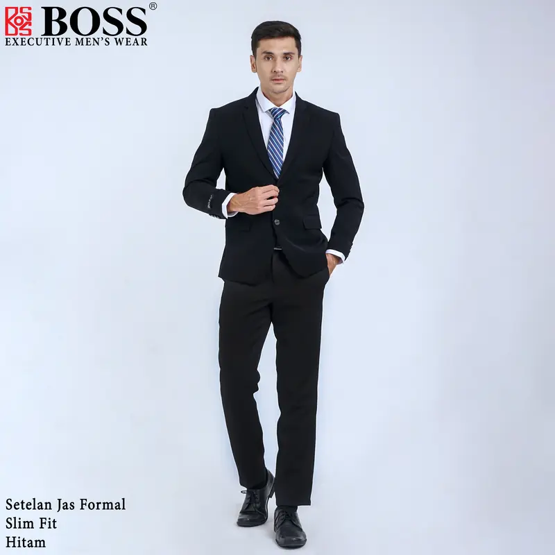 BOSS Setelan Jas Formal Pria Slim Fit RJB Hitam 4