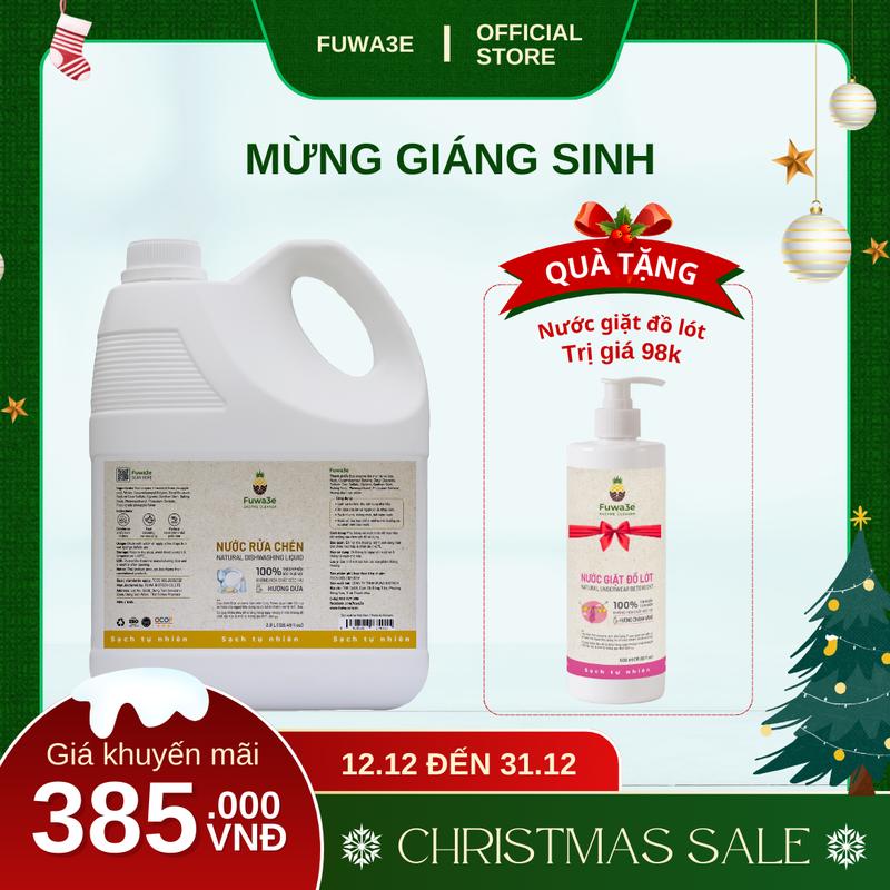    Tặng nước giặt đồ lót 500ml   Fuwa3e - Nước Rửa Chén Hương Dứa 3.8 Lít - Nước rửa chén sinh học thiên nhiên an toàn được lên men từ dứa và bồ hòn - Làm Sạch chén bát với một lần tráng #OCOP #DacSanVietNam 