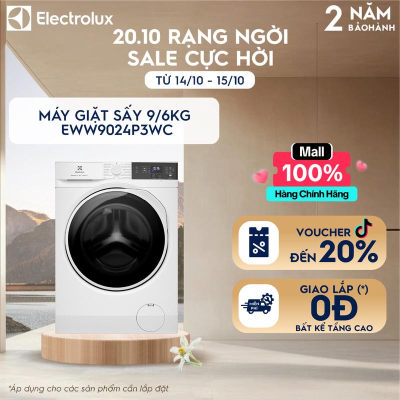 [MỚI] Máy giặt sấy Electrolux 9/6kg UltimateCare 300 EWW9024P3WC Inverter Làm Sạch - Free Giao lắp Máy Sấy