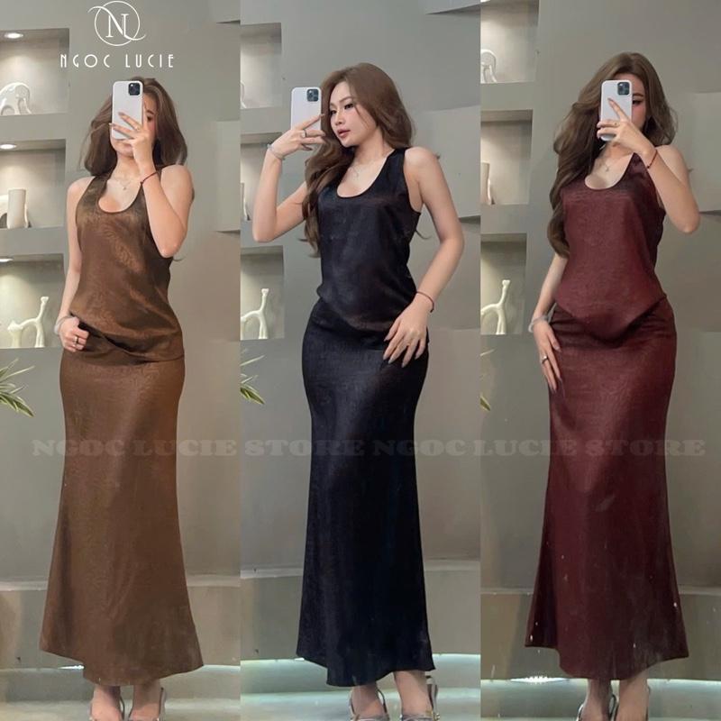 H06 - Set Chân Váy Đuôi Cá + Áo Ba Lỗ Chất Lụa 2 Da - Ngọc Lucie