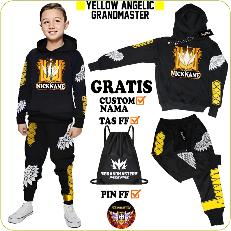 IMPERIUMKIDZ  Setelan Baju Anak  Free Fire Celana FF Angel Grandmaster  Usia 6-14 Tahun Fashion 3